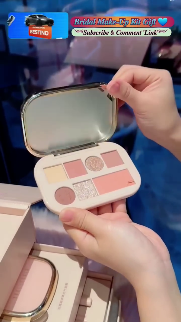 Luxury All-in-One Bridal Makeup Kit with LED Vanity Mirror – Complete Cosmetic Gift Set Featuring Eyeshadows, Blush, Lip Colors, Brushes, and Light-Up Heart Case – Perfect for Weddings, Special Occasions & Glam Touch-Ups - Image 2