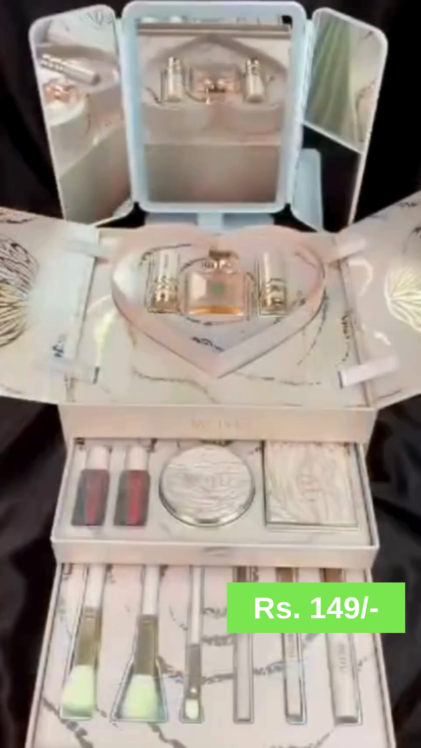 Luxurious All-in-One Makeup Gift Set – Premium Eyeshadow Palette, Brushes, Lipsticks, Highlighter, and Perfume
