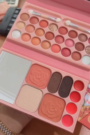 Anylady Sweet Girl Complete Makeup Palette Set with Eyeshadow, Blush On, Highlighter, Eyebrow Powder, Lip Cream, and Mirror – All-in-One Cosmetic Kit in Cute Book-Style Packaging for Girls and Teens