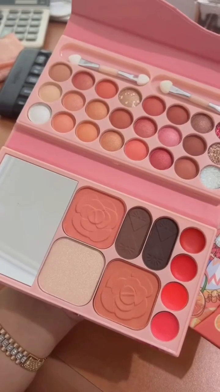 Anylady Sweet Girl Complete Makeup Palette Set with Eyeshadow, Blush On, Highlighter, Eyebrow Powder, Lip Cream, and Mirror – All-in-One Cosmetic Kit in Cute Book-Style Packaging for Girls and Teens