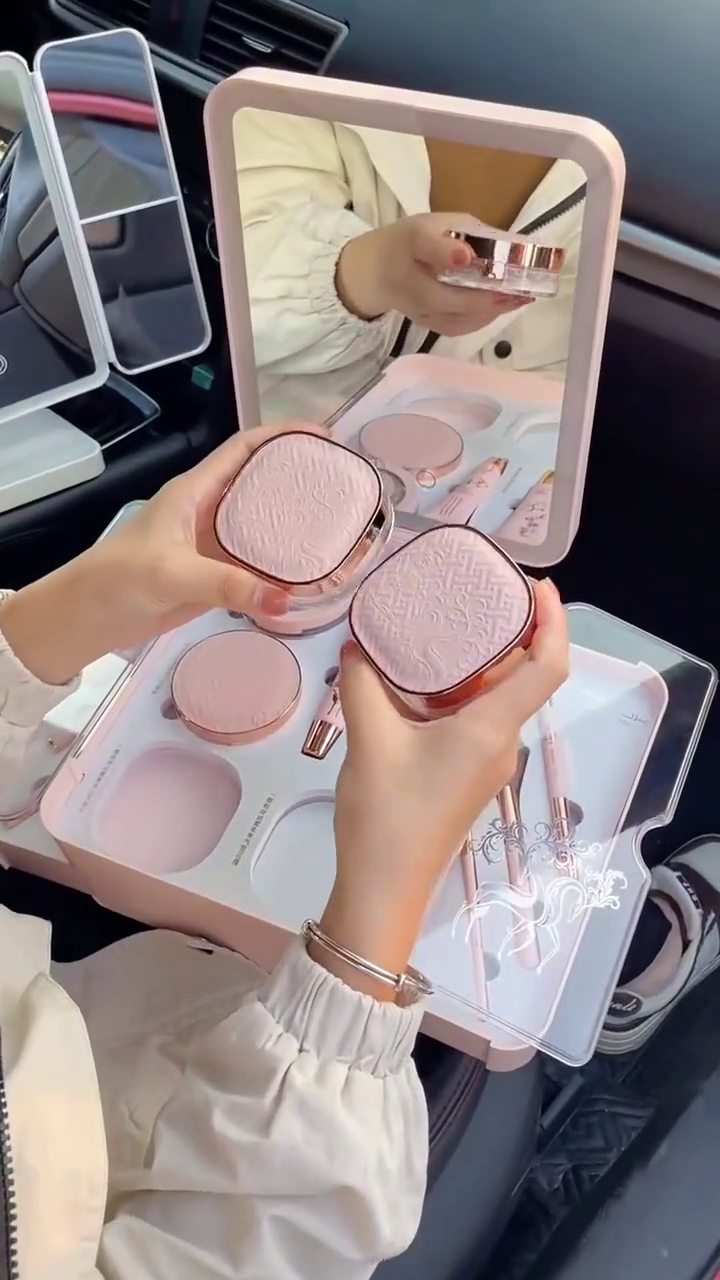Luxury All-in-One Portable Makeup Kit with Built-In Mirror – Includes Foundation, Pressed Powder, Lipstick, Brushes, and Skincare Essentials in Elegant Pink Travel Case for On-the-Go Glamour and Daily Beauty Routines - Image 2