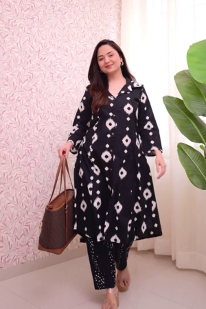 Elegant and Comfortable Cotton Blend A-Line Kurta Sets with Button-Down Design and Matching Printed Pants in Bold Ikat, Vibrant Floral, and Geometric Patterns – Perfect for Daily Wear or Casual Outings