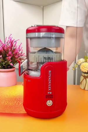 High-Efficiency Electric Citrus Juicer with One-Touch Operation, Anti-Drip Spout, and Transparent Container – Stylish Red Design with Removable Easy-to-Clean Parts for Fresh Juice Extraction