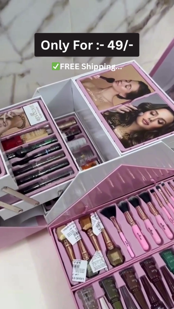 All-in-One Premium Professional Revolme Beauty Box Makeup Kit with Full-Size Brushes, Lipsticks, Eyeshadow, Highlighter, Nail Polishes, Serums, Compact, Blusher, Foundation and Skincare Essentials in an Elegant Multi-Layer Storage Case - Image 2