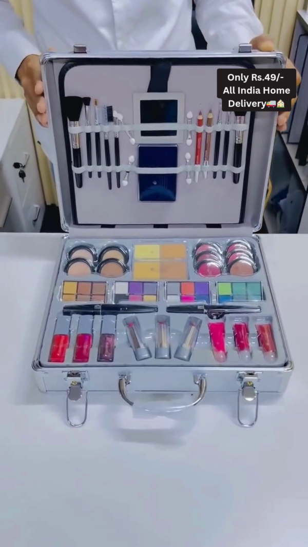 Premium All-in-One Professional Makeup Kit with Brushes, Lipsticks, Eyeshadows, Compact Powders, and Travel-Friendly Aluminum Case - Image 2