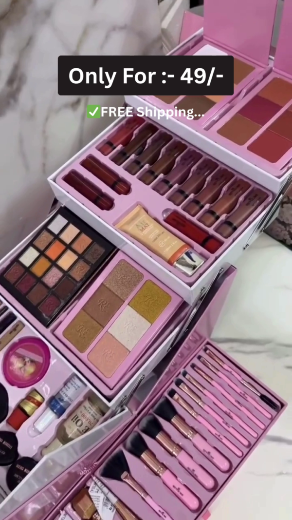All-in-One Premium Professional Revolme Beauty Box Makeup Kit with Full-Size Brushes, Lipsticks, Eyeshadow, Highlighter, Nail Polishes, Serums, Compact, Blusher, Foundation and Skincare Essentials in an Elegant Multi-Layer Storage Case - Image 4